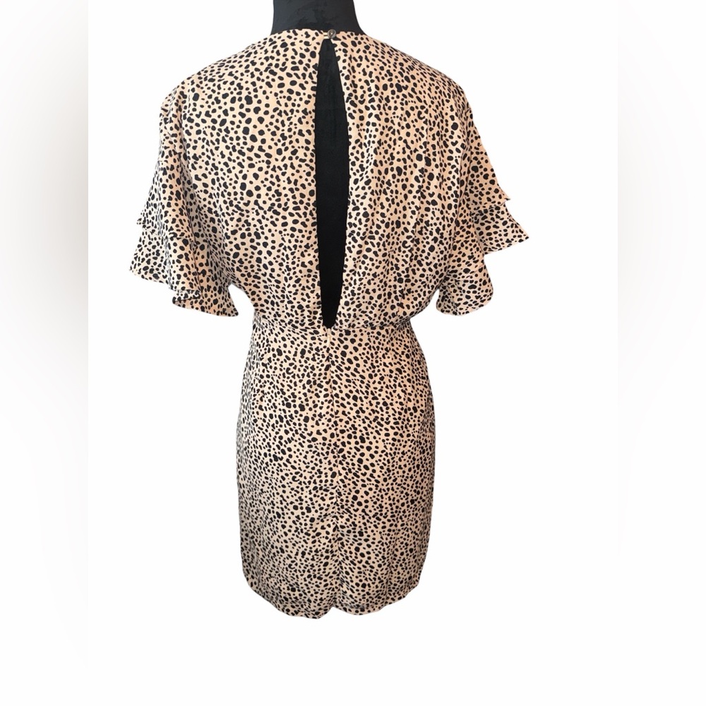 She + Sky Leopard Print Lined Mini Dress With Ruffled Sleeves, Size Large - Picture 2 of 3